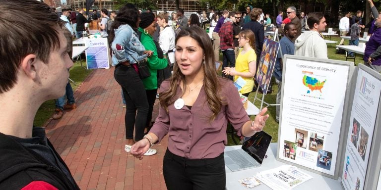 East Carolina University student Alyssa Cadavid explains her business model to a fellow student during the 2018 Pirate Entrepreneurship Challenge. Cadavid could soon be one of a number of students that sees their business ideas come to life as part of the university’s microenterprise program. (Photos by Rhett Butler)