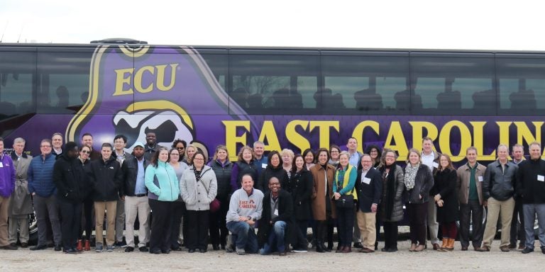 East Carolina University faculty and administrators toured eastern North Carolina over two days as part of the second annual Purple and Golden Bus Tour. The tour is designed to introduce faculty researchers to the culture, geography, heritage, economy and assets of eastern North Carolina.