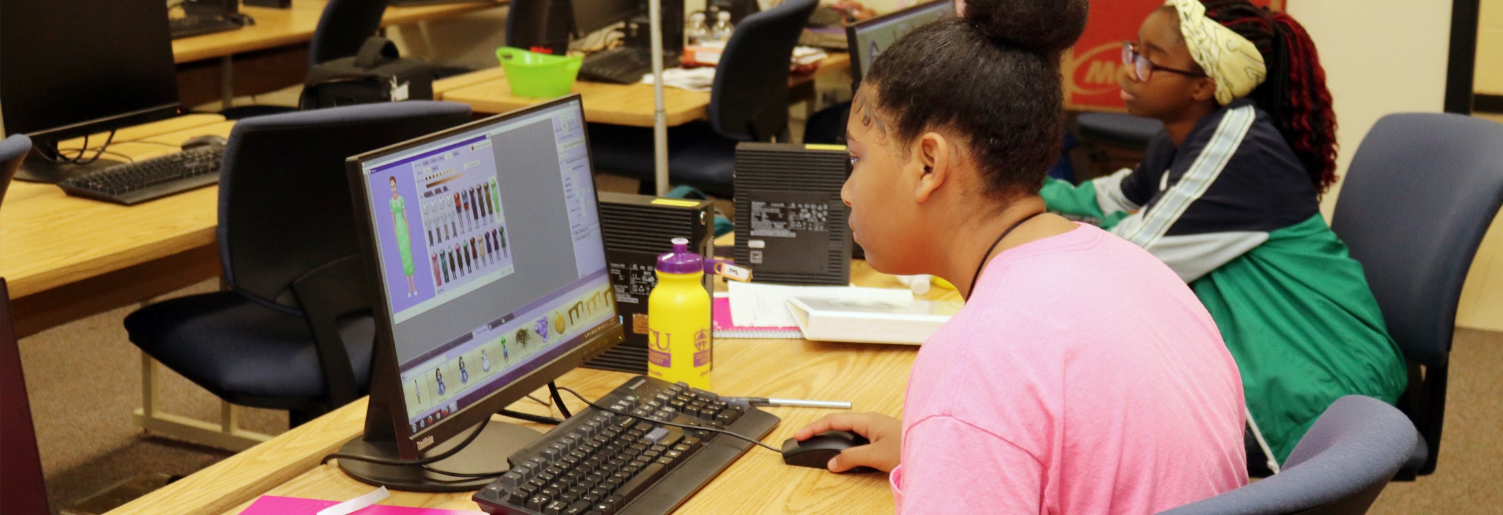 South Creek High School student Mya Staton uses animation software to create characters for her project at the 2019 Management Information Systems Science, Technology, Engineering and Mathematics Camp hosted by East Carolina University. Staton was one of 16 female students from the Boys and Girls Club of the Coastal Plains to participate in the camp.